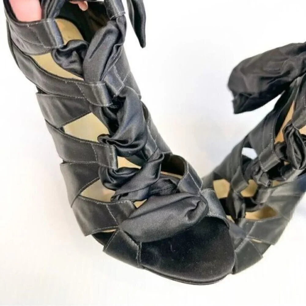 Alexandre Birman Black Satin Layla Ankle Booties EU 38.5 High Heeled Stiletto